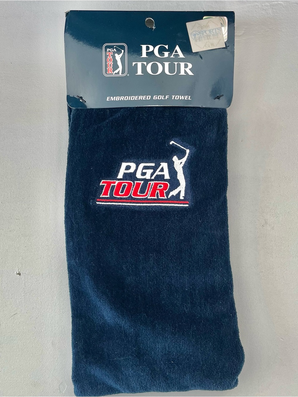 NEW PGA Tour Tri-fold Golf Towel 100% Cotton Velour With Clip For Hanging Navy